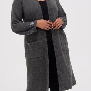 Torrid Grey Long Sleeve Drop Shoulder Sequin Cuff Duster 3X